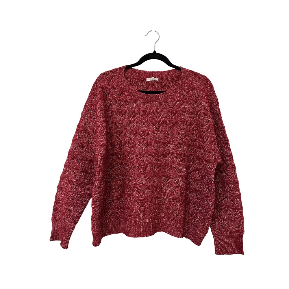 Maurices Womens XL Red Marl Pointelle Open Knit Crewneck Sweater Boho Holiday